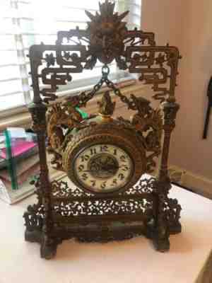 French Chinoiserie Gilded Bronze Table Clock, Chinese Dragon, Circa 1860-1900