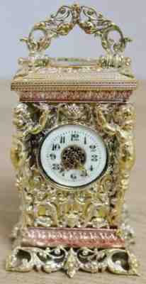 Rare Antique French 8 Day Ornately Designed Miniature Timepiece Carriage Clock