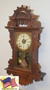 SETH THOMAS RESTORED GRAND ECLIPSE ANTIQUE HANGING WALNUT CLOCK CIRCA 1885