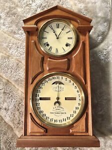 1870 ANTIQUE USA WELCHE Double Dial Strikes ITHACA Calendar day month wall Clock