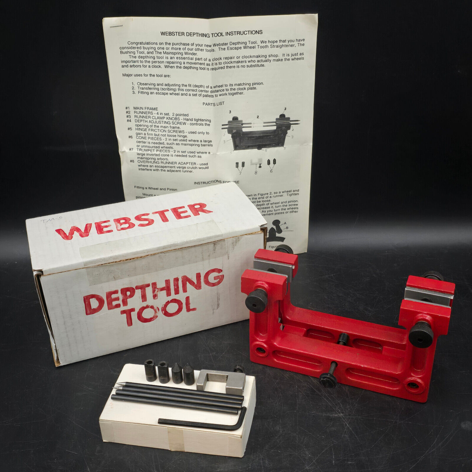 Webster Depthing Tool Clock Maker Repair Tool IOB w/ Instructions