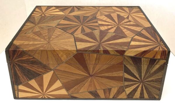 FRENCH MID 20 CENTURY MARQUETRY CARVED WOODEN BOX BY EM. TERQUEM PARIS