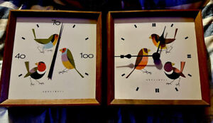 Mid-Century Charley Harper Honeywell  3 Finches Clock And Thermometer Set