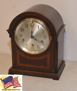 SETH THOMAS RESTORED MID SIZE ANTIQUE CHIME CLOCK NO. 96 - 1924 IN MAHOGANY