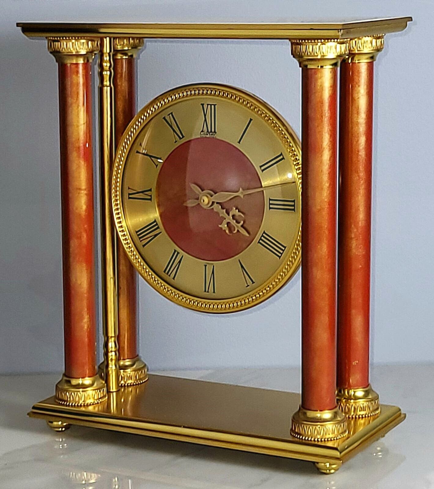RARE! '60s CARTIER Gilt-Bronze & Enamel Portico Mantel Clock 8-day bell strike