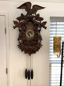 8 Day Vintage Giant Musical Cuckoo Clock Black Forest  Fabulous Carvings Eagle