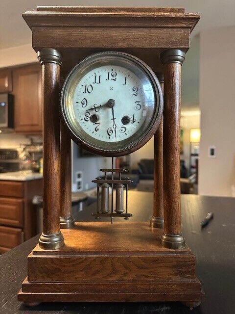 New ListingAntique Hamburg American Clock (HAC) portico desk clock