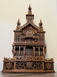 Handmade Scroll Saw Church Cathedral Gothic Wood Clock 1991 Work By Frank Todd