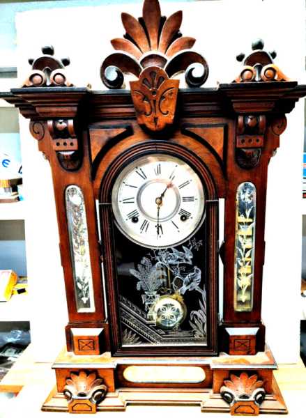 ANTIQUE WM. GILBERT MODEL AMPHION WALNUT MANTEL CLOCK,