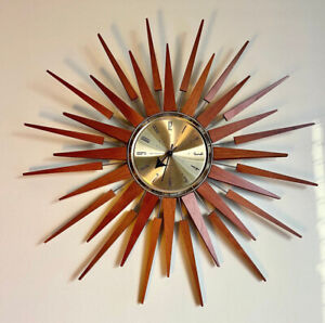 ORIGINAL SETH THOMAS MID CENTURY MODERN STARBURST VINTAGE 1960'S WALL CLOCK