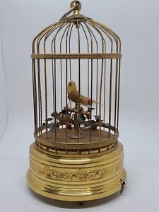 Large Vintage Mechanical Wind-Up Singing Bird Brass Birdcage Music Box Automaton