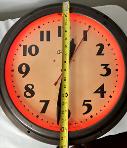 TELECHRON LARGE 21" RUNS ANTIQUE ART DECO VINTAGE RED TUBE NEON WALL CLOCK USA