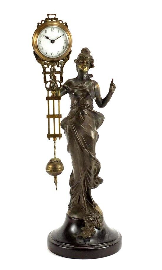 German Style Brass Elegant Diana Lady Figure Swinging Swinger Clock