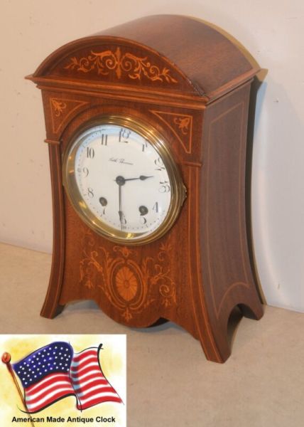 RESTORED RARE SETH THOMAS ANTIQUE TOURAINE-1910 FINE CABINET CLOCK IN MAHOGANY