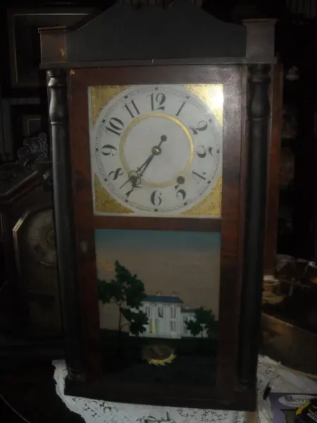 Antique Vintage Eli Terry Jr. weight driven half column mantle clock working