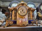 ANTIQUE FRANCE French painted PORCELAIN & Guilted Gold Enamel MANTEL CLOCK