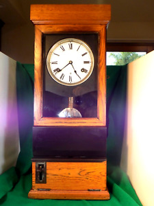 Antique Time Recorder Wall Clock in Working Condition - Punch In 'n Out Oak Case