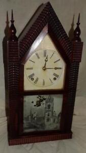 Rare J.C. Brown Forestville Clock Manufactory Ripple Cut Steeple Clock Working