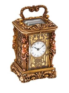Charles Hour 1870 French Neo Classic Miniature Carriage Travel Clock In Gilt Orm