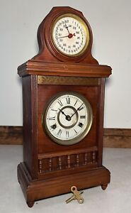 Rare New Haven Jerome Walnut Parlor Double Dial Calendar Desk Mantel Shelf Clock