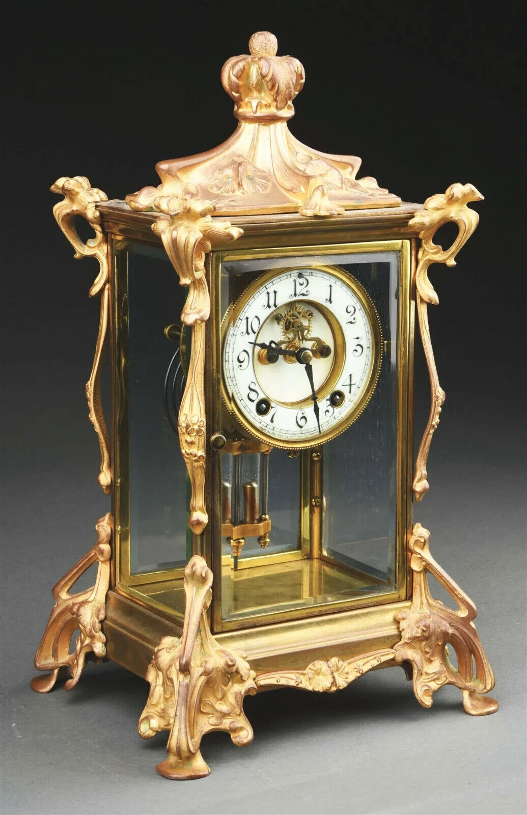 RARE NEW HAVEN ART NOUVEAU CRYSTAL REGULATOR MANTEL CLOCK