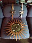 Mid Century Modern 24" Seth Thomas Starburst Sunburst Wall Clock & Sconces