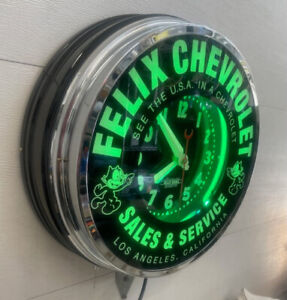 Felix Chevrolet  22" Curtis Neon Clock. W/Green neon