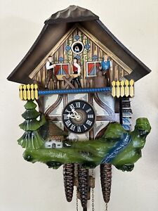 Schmeckenbecher Cuckoo Clock . West Germany Black Forest WOODCHOPPER  SEE VIDEO