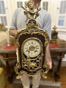 Working 19th Century Antique Bronze & Wood & Boulle French Clock Pendulum & Key