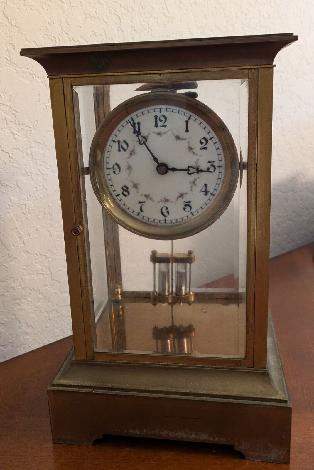 Rare American Clock Co. Self Winding Electro Mechanical Shelf Clock Brass "READ"