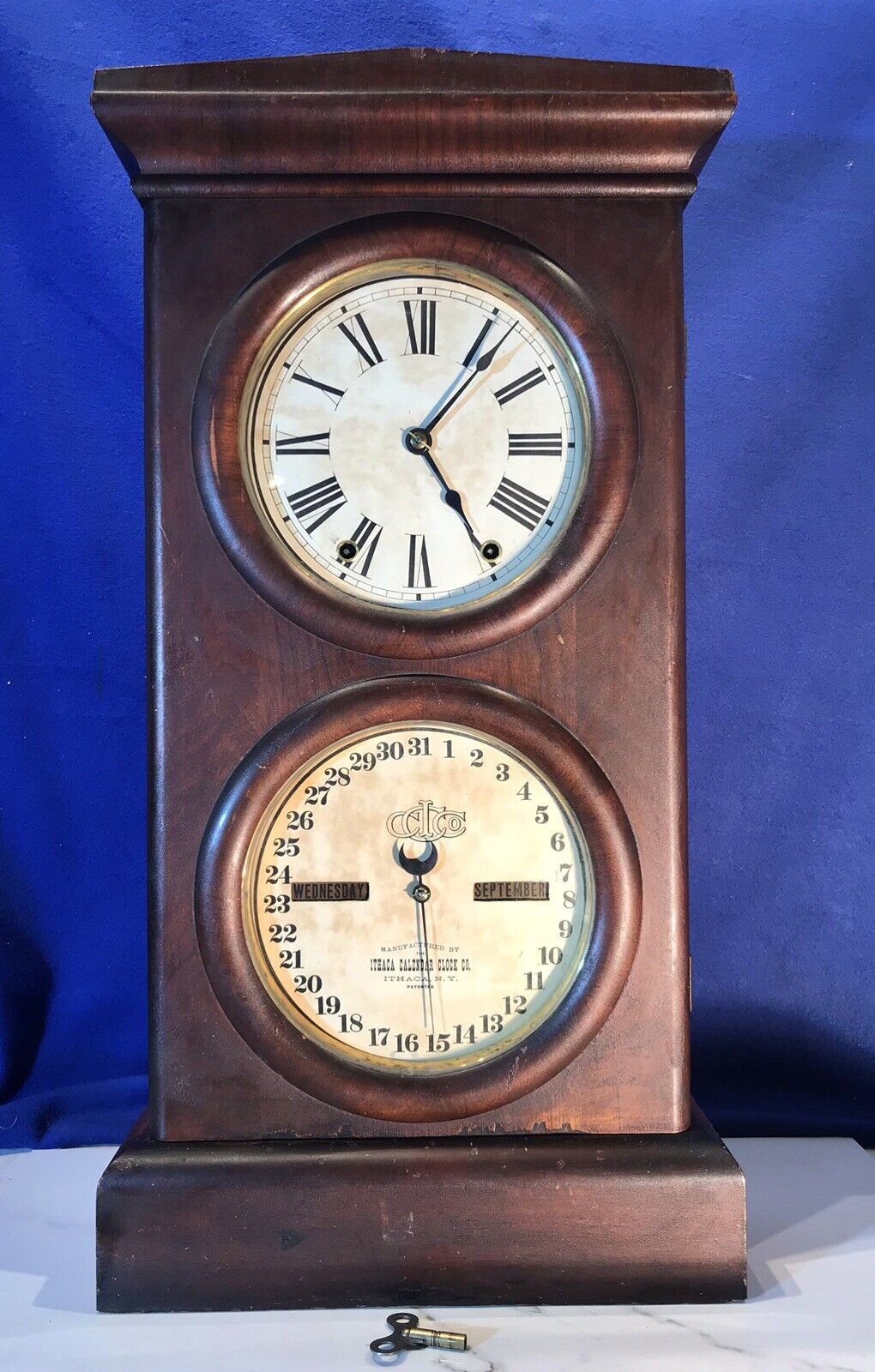 1876 ANTIQUE 8 DAY,USA SETH THOMAS, CALENDAR,STRIKE DOUBLE DIAL CLOCK,