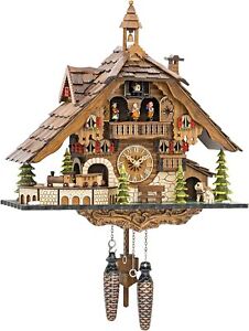 Quartz Cuckoo Clock Black Forest House with Moving Train, with Music