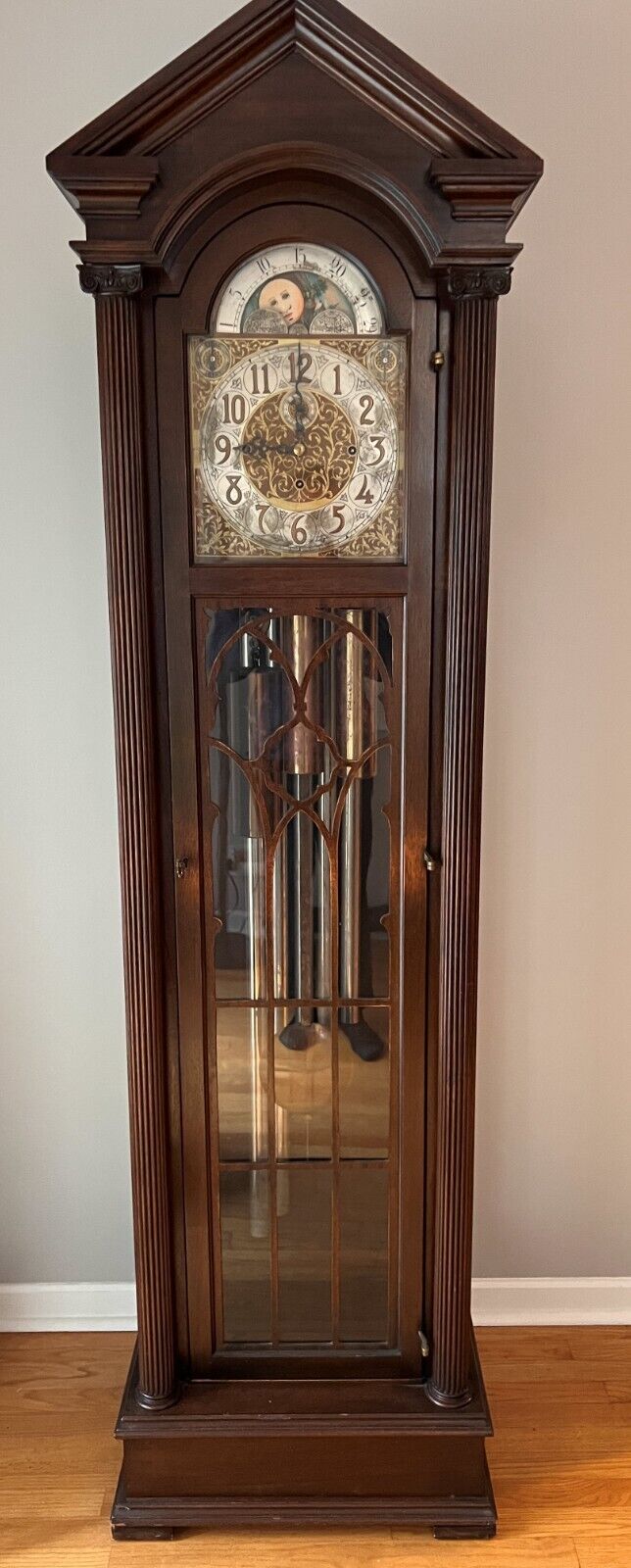 Vintage Mahogany Tubular Chime Grandfather Clock - Hanson Clock