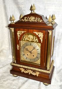 HUGE ANTIQUE LENZKIRCH 4 BELLS 3/4 WESTMINSTER CHIME MANTEL CLOCK. SERVICED.