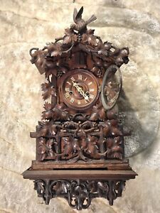 LARGE Antique FUSEE MOVMENT Germany Black Forest KEY WOUND strike Cuckoo Clock