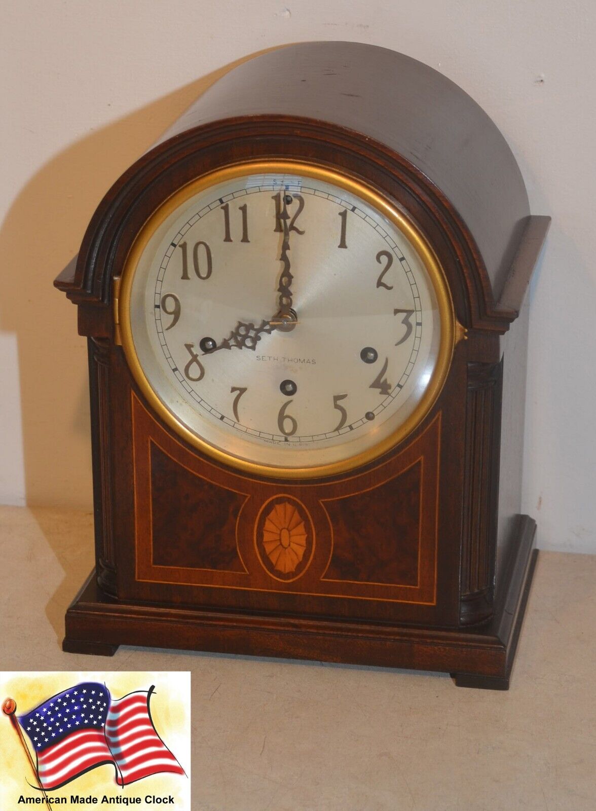 RESTORED SETH THOMAS ANTIQUE PETITE WESTMINSTER CHIME CLOCK 53-1936 IN MAHOGANY