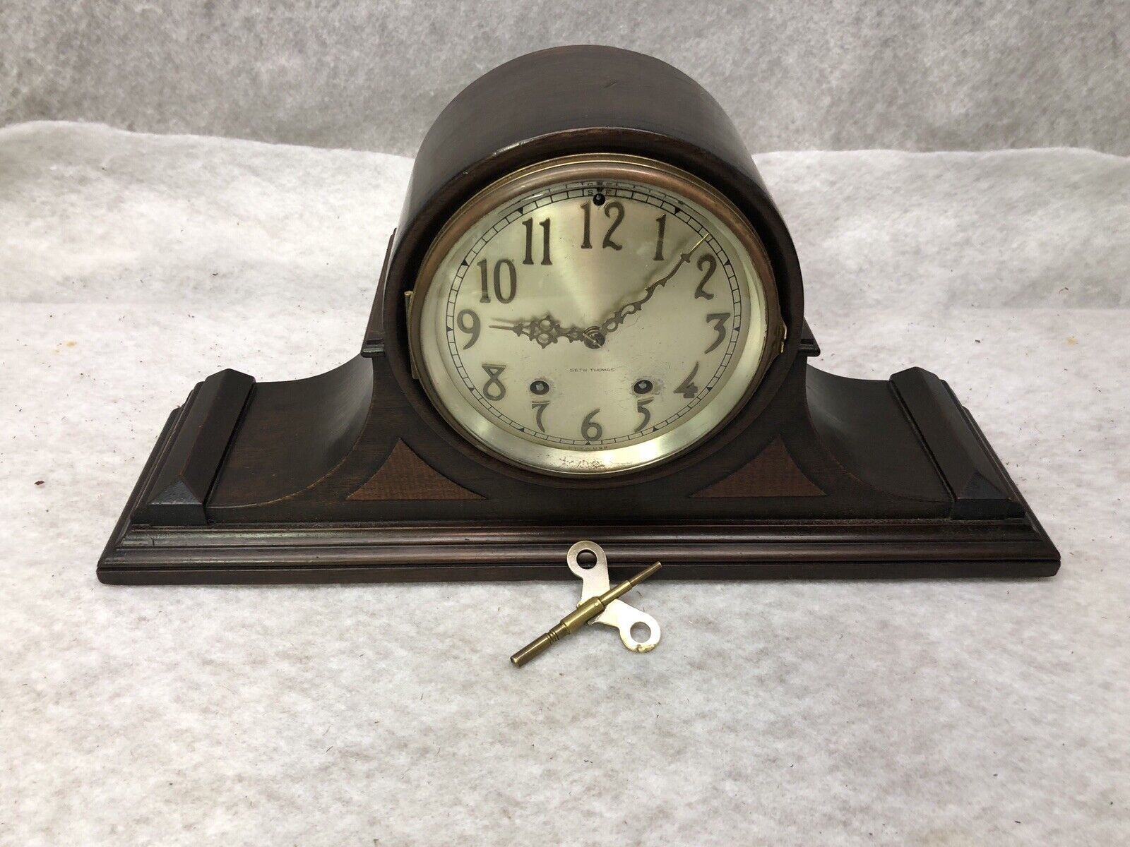 SETH THOMAS RARE RESTORED ANTIQUE LAFAYETTE-1928 FINE CABINET CLOCK IN MAHOGANY