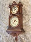 B B LEWIS CALENDAR HOLLAND STRIKE DOUBLE DIAL CLOCK,WALNUT CASE & WALL SHELF