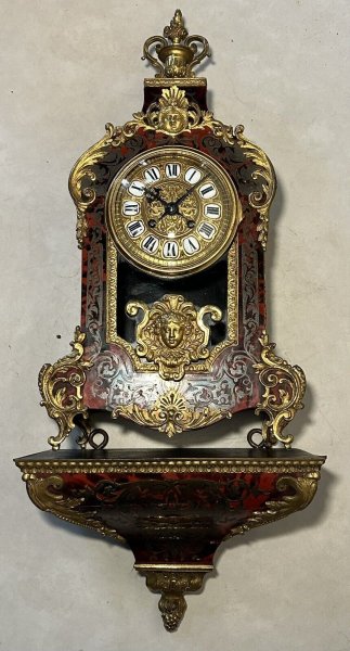 French Louis Boname Brass Inlay Boulle Hanging Bracket Shelf Mantel Wall Clock