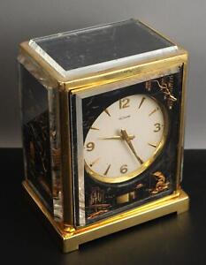 Vintage LeCoultre Chinoiserie Lacquer Lucite Gilt Brass Tuxedo Atmos Clock NR