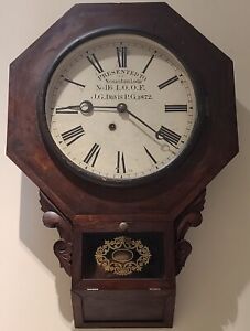 Antique 1872 Atkins "IOOF Odd Fellows" Lodge Clock Octagon Regulator Wall Clock