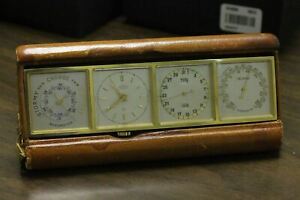 Vintage ANGELUS 8 DAY Calendar Weather Station Desk Clock Barometer Thermometer