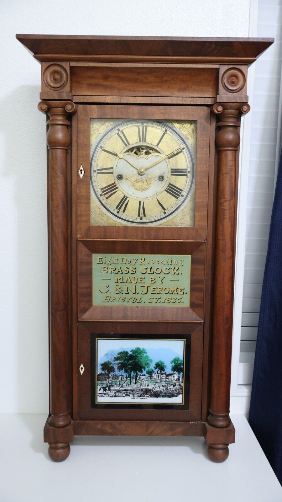 Antique 1835 C. & N. Jerome 8 Day Repeating Triple Decker Shelf Clock
