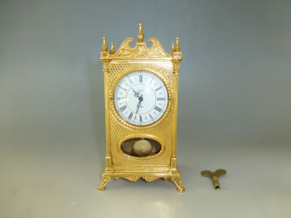 ANTIQUE GERMAN GOLD GILT CASE MECHANICAL WIND UP SWING PENDULUM CLOCK (SEE VIDEO