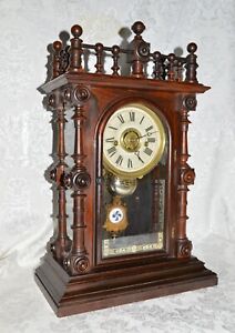 ANTIQUE WELCH, SPRING &CO 'GERSTER' CLOCK WITH ALARM. ALL ORIGINAL. SERVICED.