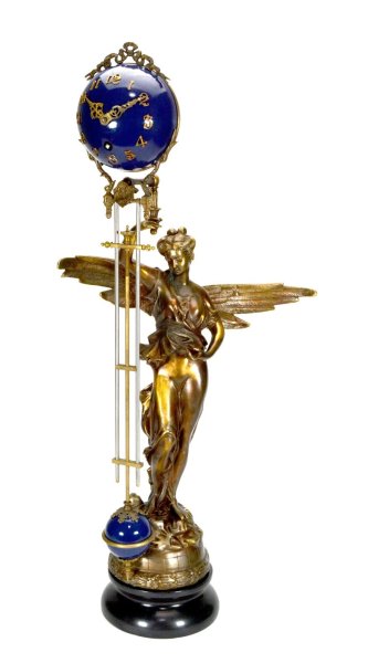 Large Mystery Brass Lady Gloria 8 Day 4" Cobalt Blue Ball Swinging Clock