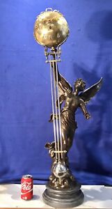 Large 39” Bronze Gloria Figural Swing Brass Ball Clock mechanical Movement,works