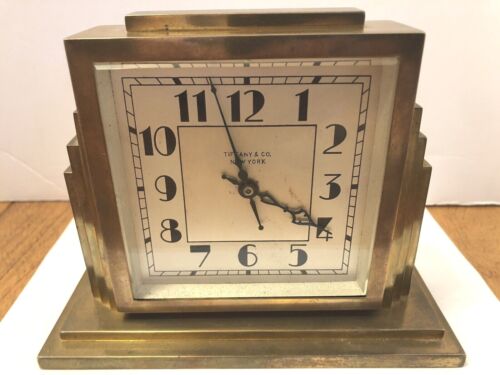 Rare Antique Vintage Tiffany Co NY Chelsea Art Deco Brass Desk Clock 1935-36