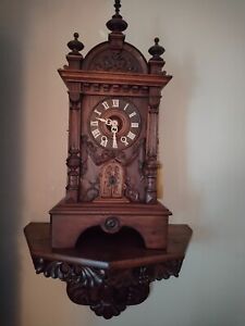 ANTIQUE GERMAN BLACK FOREST G.H.S. TRUMPETER SHELF MANTLE CLOCK