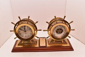 Vintage Chelsea Shipstrike Bell Quartz Ships Clock w/Barometer Wheel Brass READ